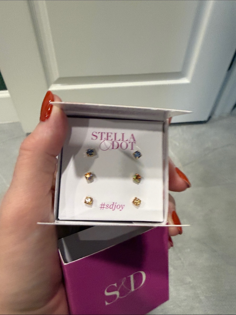 Stella & Dot Gold, Orange and Blue Stud Earring Trio